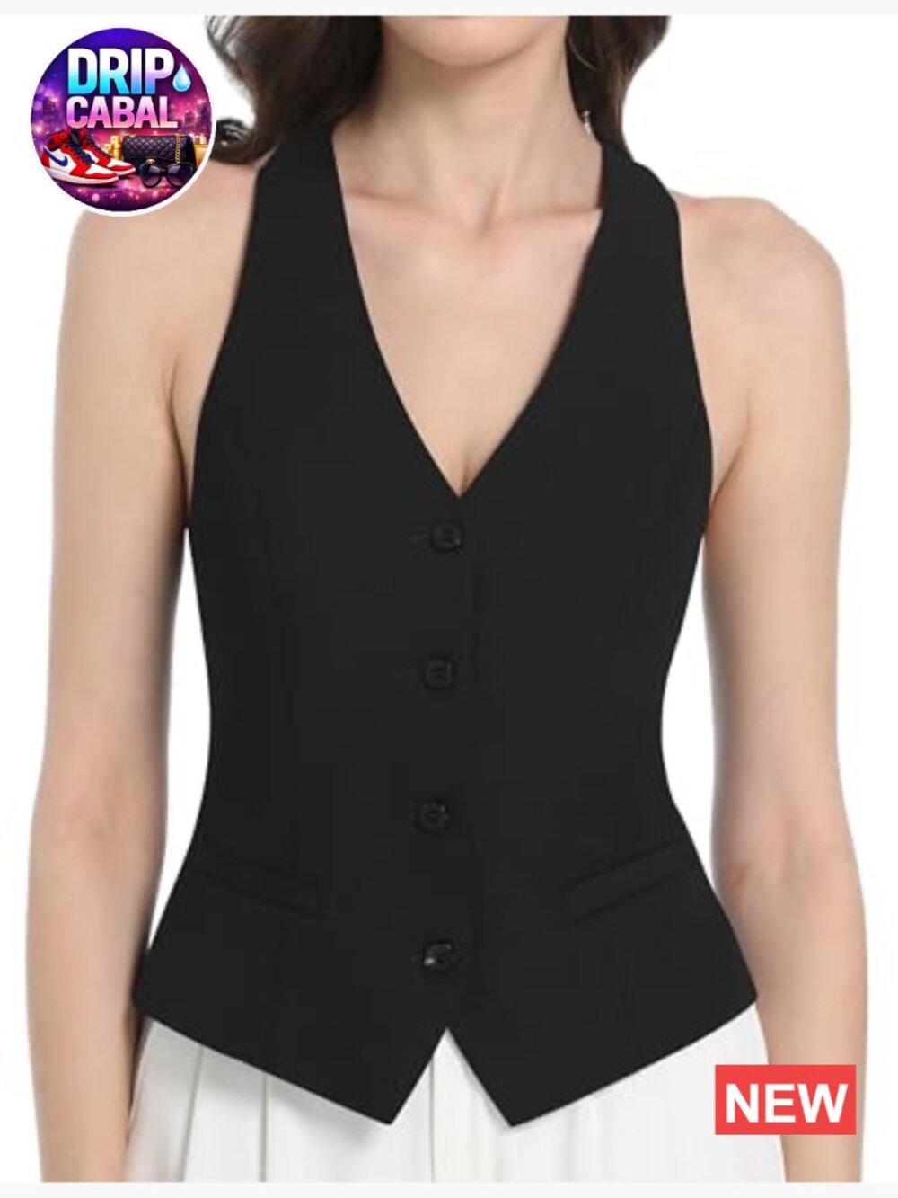 Women's Sleeveless Button Up Vest with Racerback, Lightweight Polyester Spandex - Picture 2 of 7